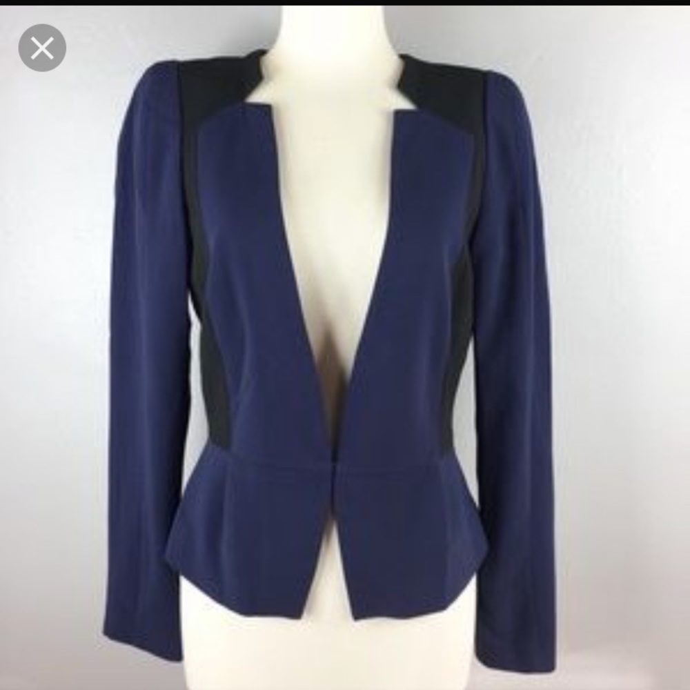 H&M color block blue and black peplum blazer